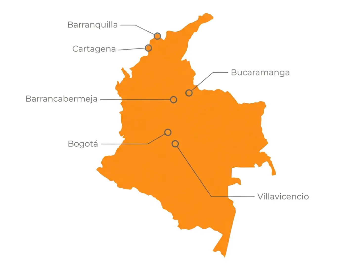 Mapa de Colombia con ubicación de sedes